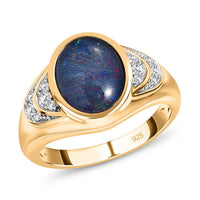 Boulder Opal (Triplet) and White Zircon 2.30 ctw Ring in Vermeil Yellow Gold Over Sterling Silver (Size 11.5)