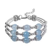 Amazonite 68.50 ctw 3 Row Station Bracelet in Silvertone (7-9In)