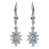 Santa Maria Aquamarine and White Zircon Lever Back Earrings in Platinum Over Sterling Silver 1.00 ctw
