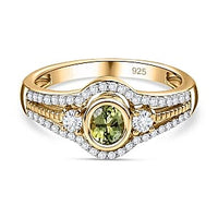 Calabar Tourmaline and White Zircon 1.05 ctw Ring in Vermeil Yellow Gold Over Sterling Silver (Size 11.5)