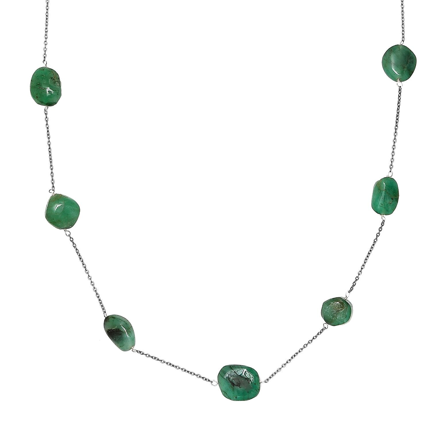 Socoto Emerald Station Necklace 20 Inches in Rhodium Over Sterling Silver 50.00 ctw