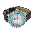 EON 1962 Sleeping Beauty Turquoise, Multi Gemstone Japanese Movement Sterling Silver Watch with Black Strap 4.64 ctw - Sticky add to cart bar