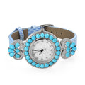 EON 1962 Swiss Movement Sleeping Beauty Turquoise, White Zircon Watch in Sterling Silver with Blue Genuine Leather Strap 12.00 ctw - Sticky add to cart bar
