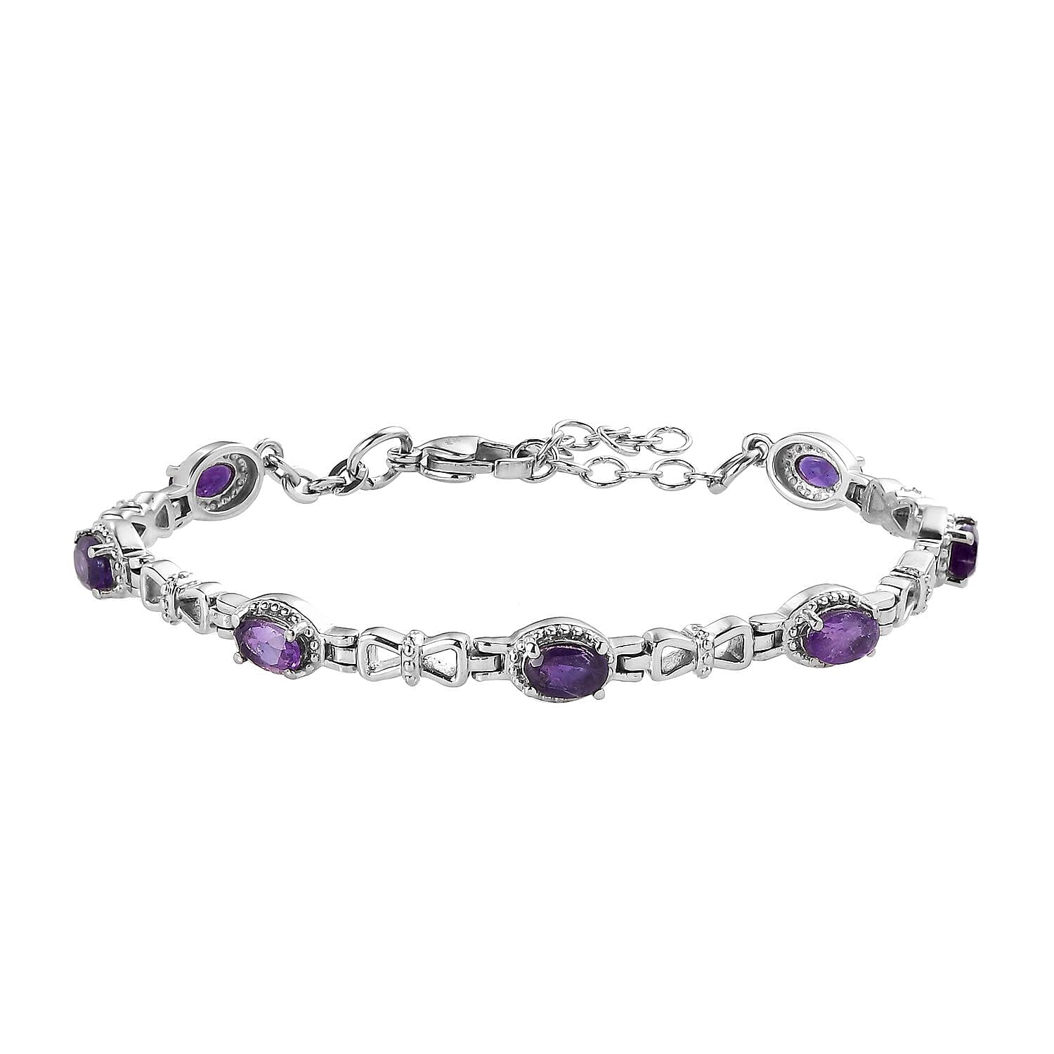 African Amethyst Station Bracelet in Stainless Steel (6.50 In) 2.65 ctw
