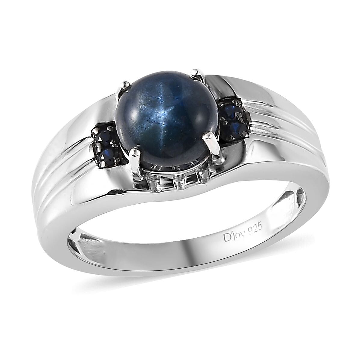 Premium Blue Star Sapphire (DF) and Kanchanaburi Blue Sapphire Men's Ring in Platinum Over Sterling Silver (Size 10.0) 3.65 ctw