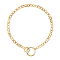 Cable link Chain Double Open Circle Necklace in Goldtone (20 Inches)