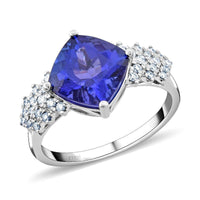 Certified and Appraised Rhapsody 950 Platinum AAAA Tanzanite and E-F VS Diamond Ring 5.75 Grams 3.75 ctw