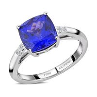 Certified and Appraised Rhapsody 950 Platinum AAAA Tanzanite and E-F VS Diamond Ring