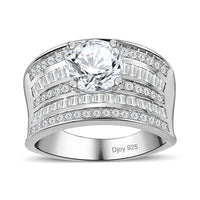Moissanite (Rnd 8mm) Ring in Rhodium Over Sterling Silver (Size 10.0) 3.20 ctw