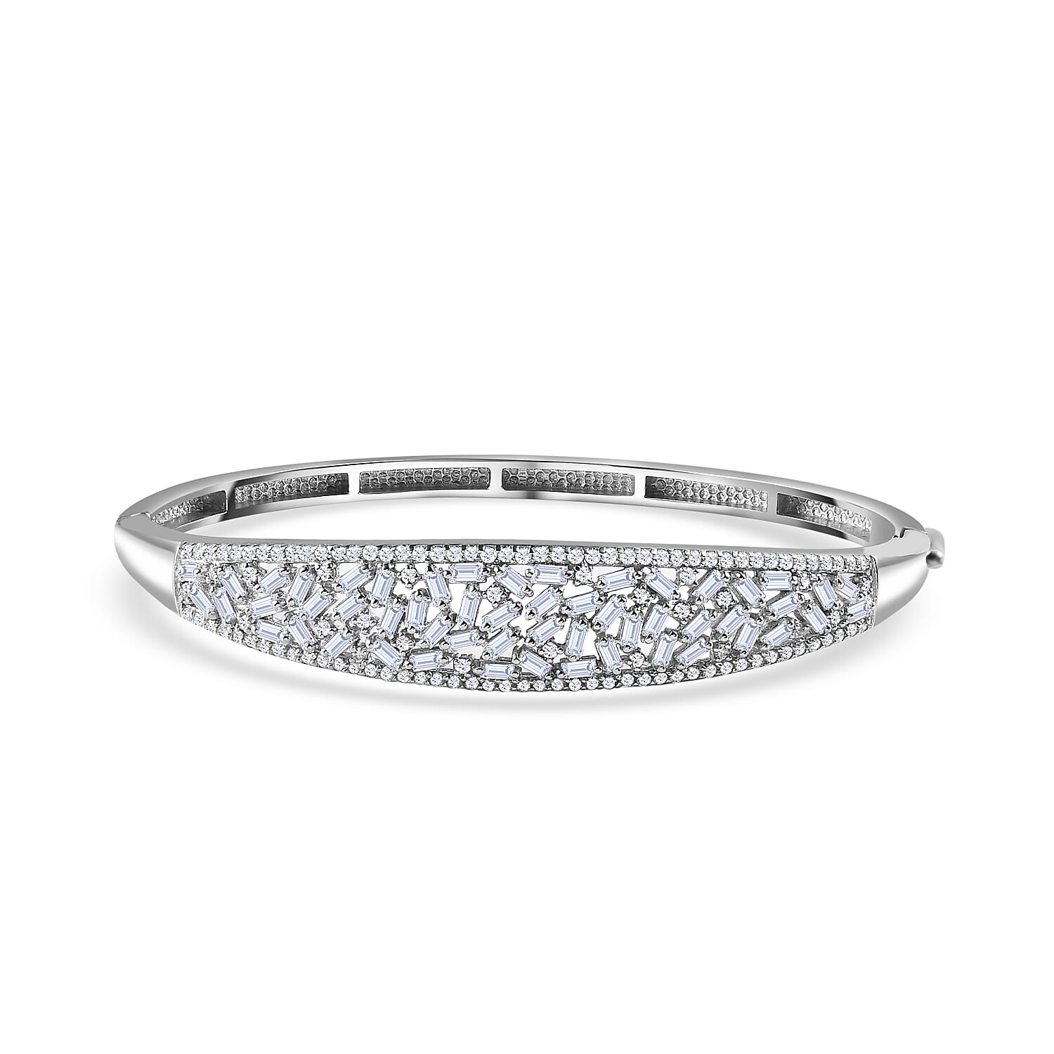 Doorbuster Moissanite Bangle Bracelet in Rhodium Over Sterling Silver (6.50 In) 4.75 ctw