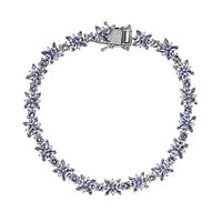 Tanzanite and White Zircon 10.20 ctw Cluster Bracelet in Rhodium Over Sterling Silver (8 In) (16.2 g)