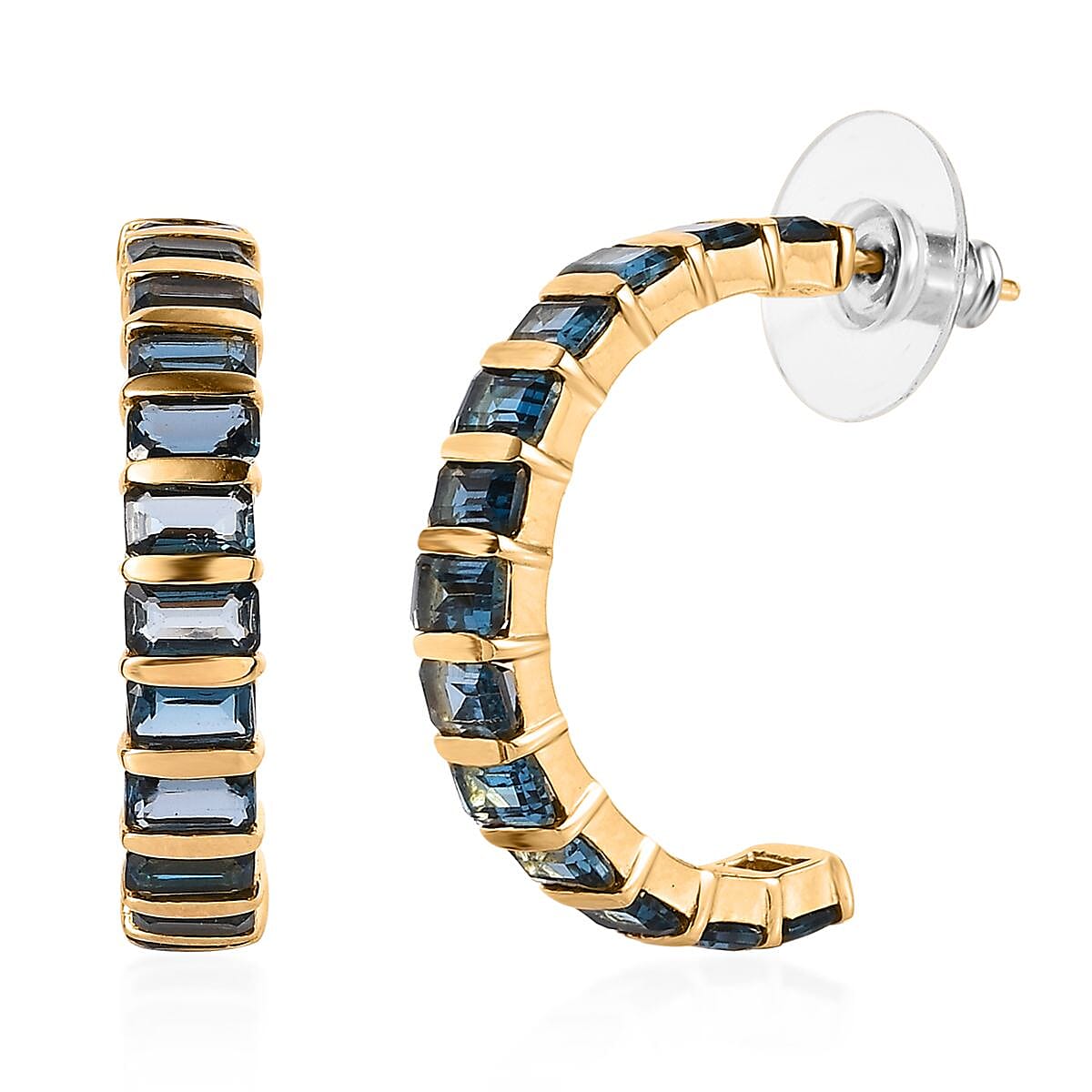London Blue Topaz J-Hoop Earrings in Vermeil Yellow Gold Over Sterling Silver 8.85 ctw