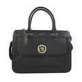 MC Saffiano Black Front Flap Pocket Faux Leather Satchel Bag (13"x5"x10") - Sticky add to cart bar