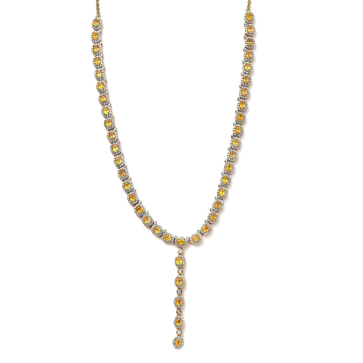 Yellow Sapphire (FF) and Moissanite Necklace 18 Inches in Vermeil Yellow Gold Over Sterling Silver 16.00 ctw