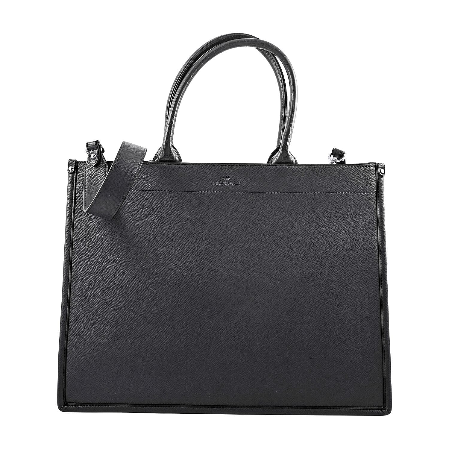 MC Saffiano Black Faux Leather Tote Bag (16"x6.5"x12")