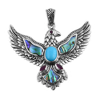 Bali Legacy Sleeping Beauty Turquoise and Multi Gemstone 1.90 ctw Eagle Pendant in Sterling Silver