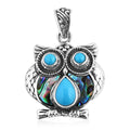Bali Legacy Sleeping Beauty Turquoise and Abalone Shell Owl Pendant in Sterling Silver 2.40 ctw - Sticky add to cart bar