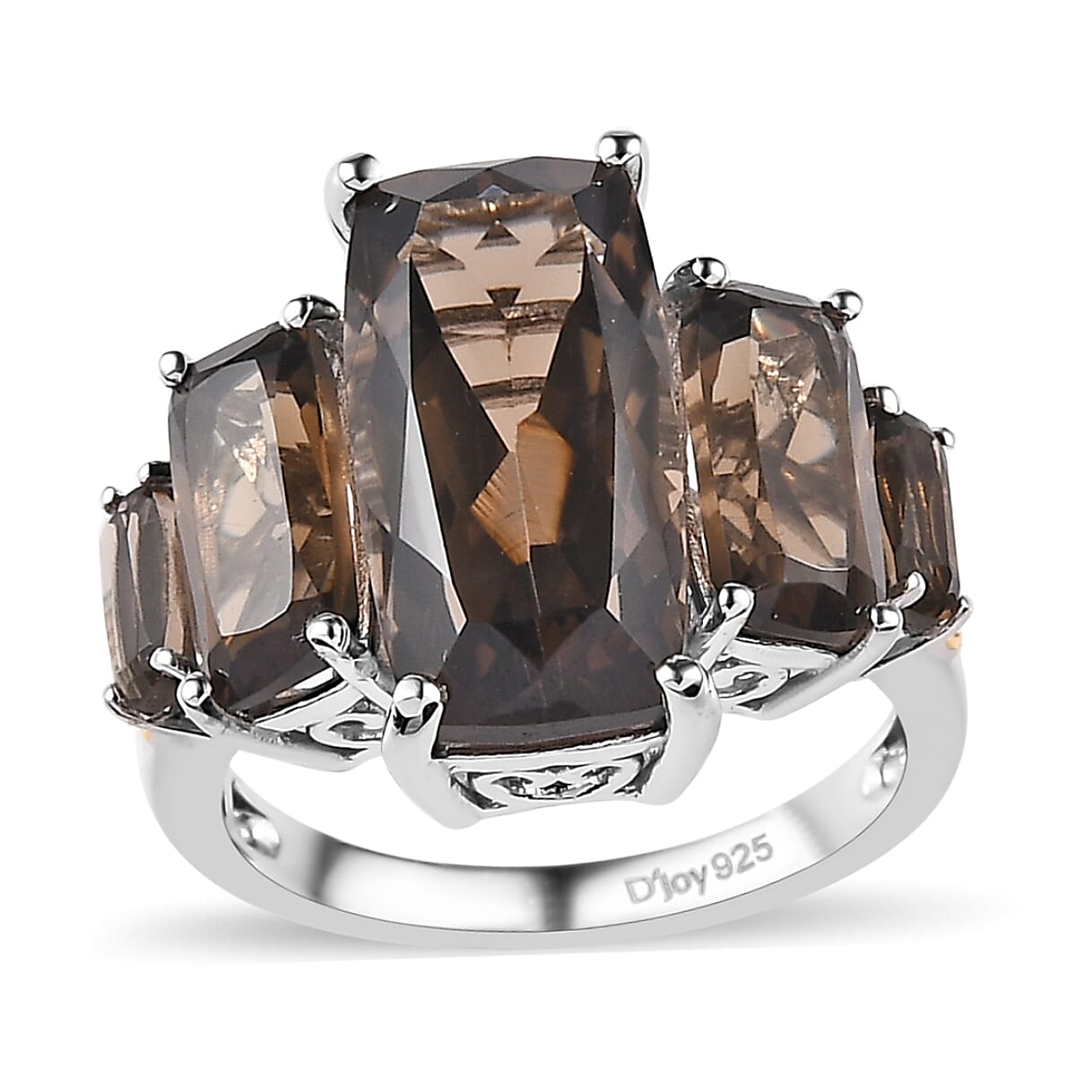TLV Brazilian Smoky Quartz 5 Stone Ring in Vermeil YG and Platinum Over Sterling Silver (Size 10.0) 9.10 ctw