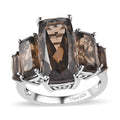 TLV Brazilian Smoky Quartz 5 Stone Ring in Vermeil YG and Platinum Over Sterling Silver (Size 10.0) 9.10 ctw - Sticky add to cart bar
