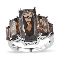 TLV Brazilian Smoky Quartz 5 Stone Ring in Vermeil YG and Platinum Over Sterling Silver (Size 10.0) 9.10 ctw