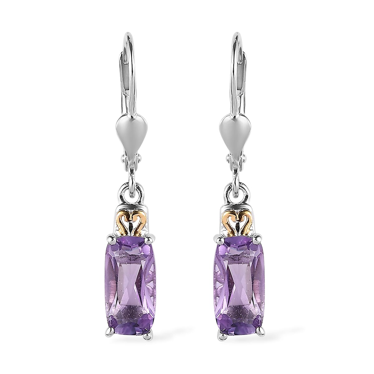 Rose De France Amethyst Lever Back Earrings in Vermeil YG and Platinum Over Sterling Silver 2.75 ctw