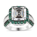 Doorbuster Asscher Cut Moissanite and Emerald Ring in Platinum Over Sterling Silver 7.35 ctw (Del. in 5-7 Days) - Sticky add to cart bar