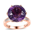 Millennium Cut African Amethyst, White Zircon Ring in Vermeil RG Over Sterling Silver (Size 10.0) 10.60 ctw - Sticky add to cart bar