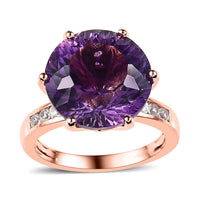 Millennium Cut African Amethyst, White Zircon Ring in Vermeil RG Over Sterling Silver (Size 10.0) 10.60 ctw