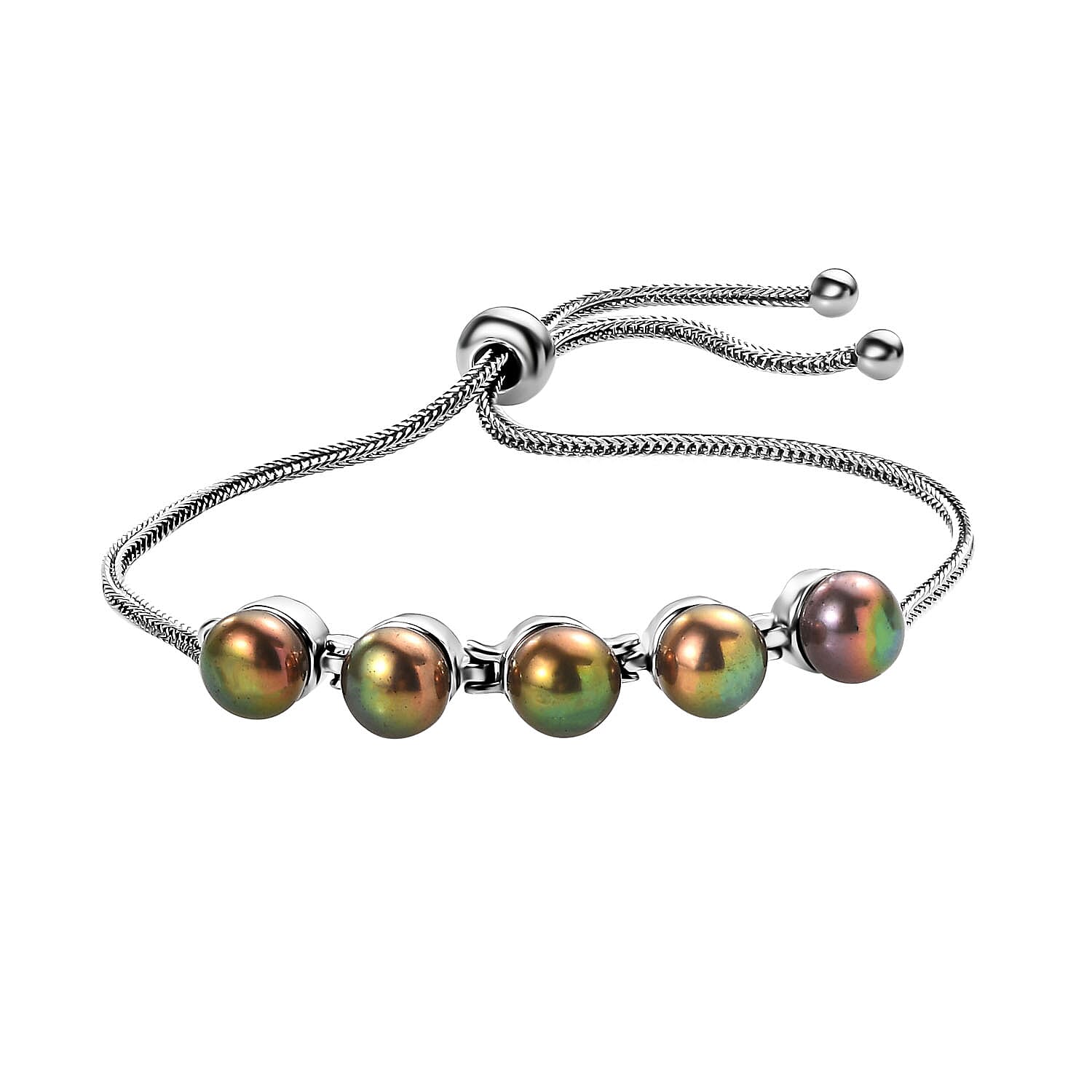 Bronze Freshwater Pearl Bolo Bracelet in Stainless Steel