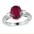 Niassa Ruby (FF) and Moissanite Ring in Platinum Over Sterling Silver (Size 10.0) 4.20 ctw - Sticky add to cart bar