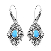 Bali Legacy Sleeping Beauty Turquoise Fish Hook Earrings in Sterling Silver 2.10 ctw