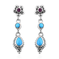 Bali Legacy Sleeping Beauty Turquoise and Niassa Ruby (FF) Dangle Earrings in Sterling Silver 2.20 ctw