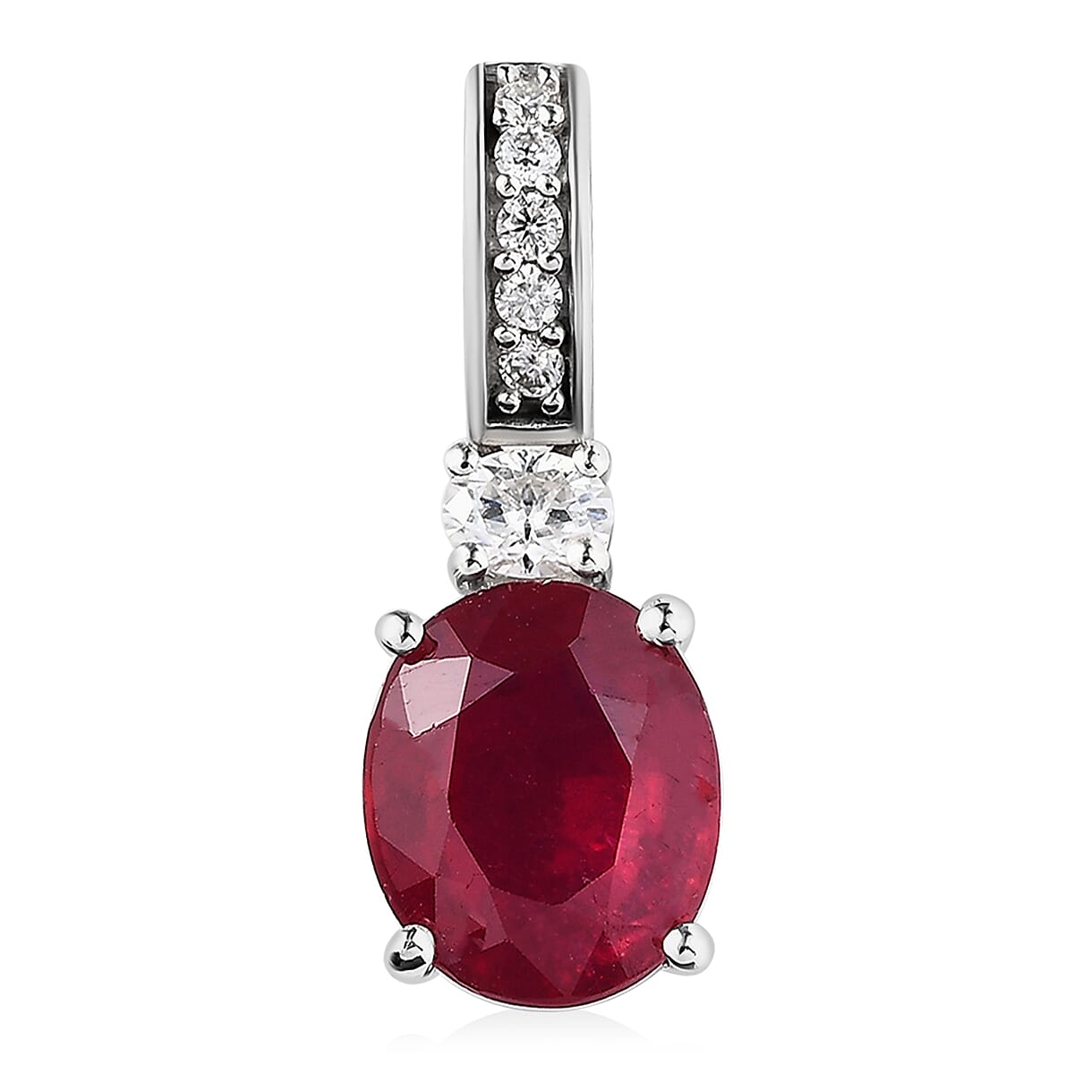 Niassa Ruby (FF) and Moissanite Pendant in Platinum Over Sterling Silver 3.85 ctw
