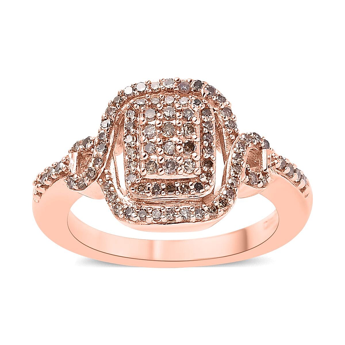 Natural Champagne Diamond Cluster Ring in Vermeil Rose Gold Over Sterling Silver 0.50 ctw