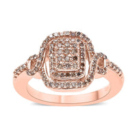 Natural Champagne Diamond Cluster Ring in Vermeil Rose Gold Over Sterling Silver 0.50 ctw
