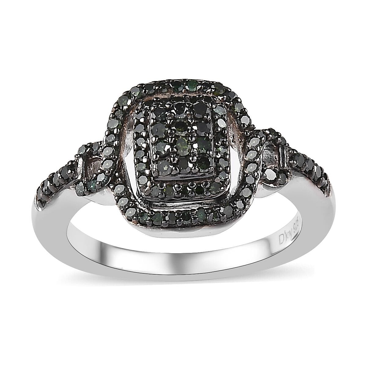 Green Diamond Cluster Ring in Platinum Over Sterling Silver (Size 10.0) 0.50 ctw