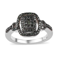 Green Diamond Cluster Ring in Platinum Over Sterling Silver (Size 10.0) 0.50 ctw