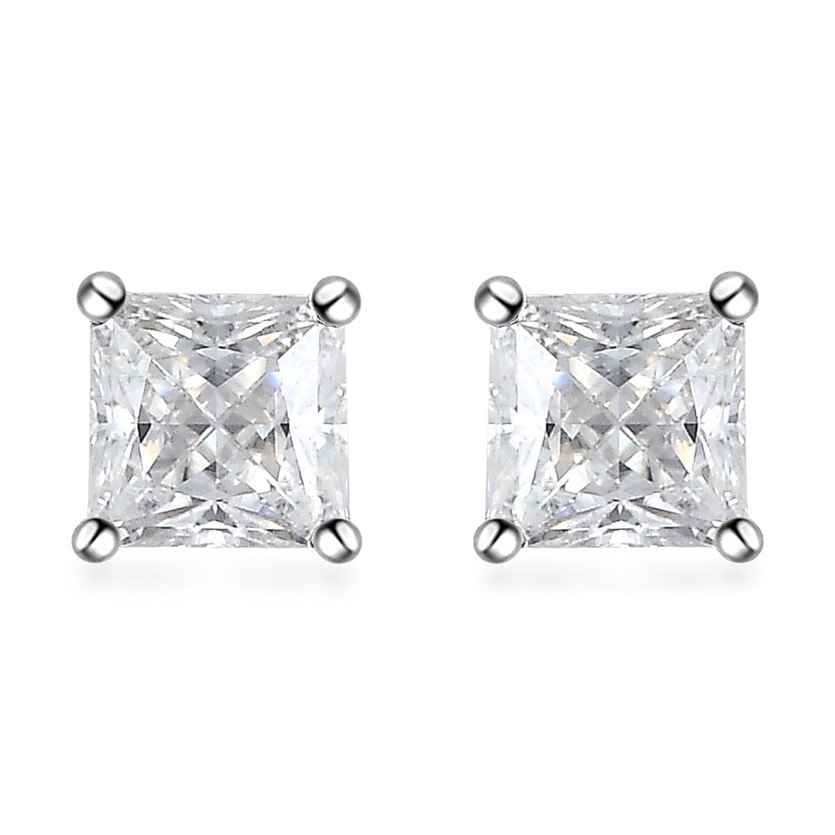 Moissanite Solitaire Stud Earrings in Platinum Over Sterling Silver 1.35 ctw