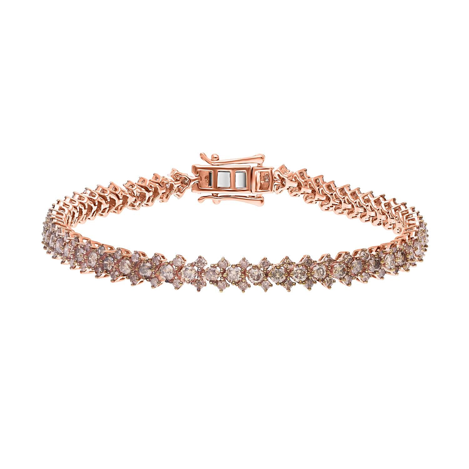 Natural Champagne Diamond Bracelet in Vermeil Rose Gold Over Sterling Silver (7.50 In) 5.00 ctw
