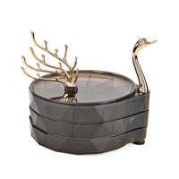 Black Color Swan Shaped 3 Layer Jewerly Box (6.7"x6.1"x2.8")