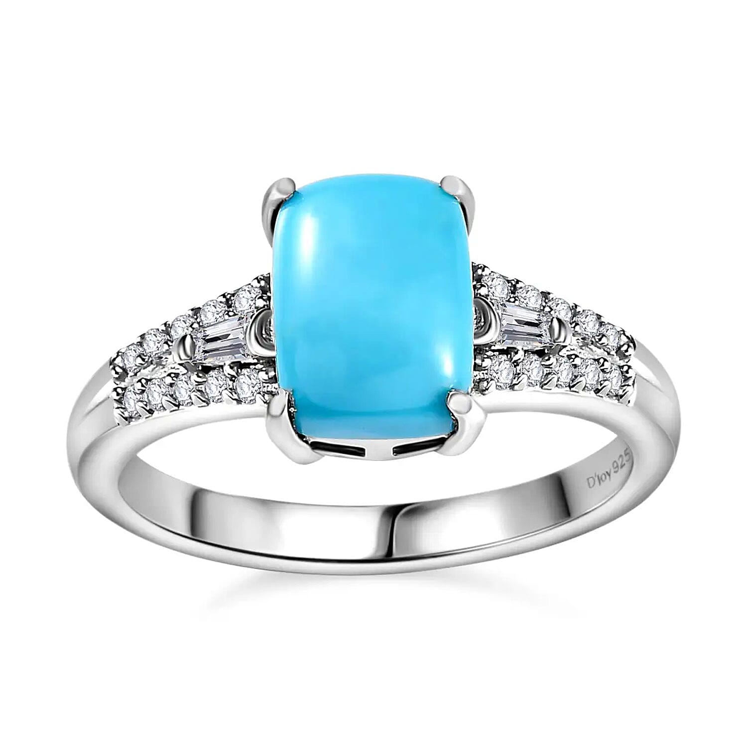 Premium Sleeping Beauty Turquoise and Moissanite Ring in Platinum Over Sterling Silver 1.60 ctw