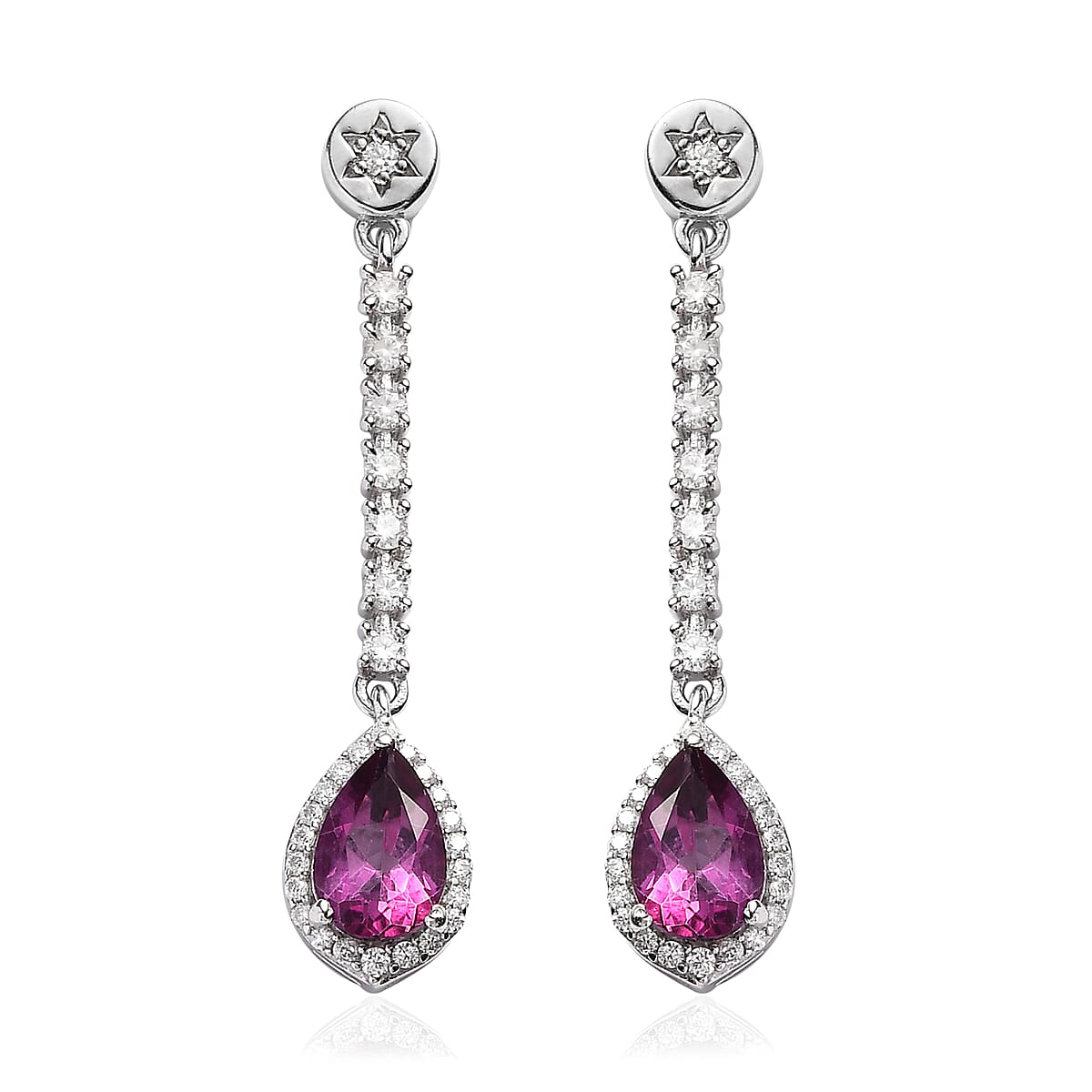 Pure Pink Mystic Topaz, Moissanite Dangling Earrings in Platinum Over Sterling Silver 4.25 ctw