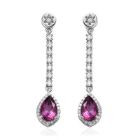 Pure Pink Mystic Topaz, Moissanite Dangling Earrings in Platinum Over Sterling Silver 4.25 ctw