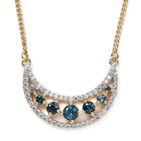 London Blue Topaz and Moissanite Celestial Crescent Moon Necklace 18 Inches in Vermeil Yellow Gold Over Sterling Silver 2.70 ctw