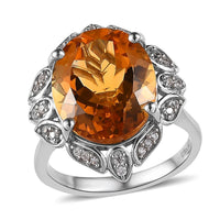 Serra Gaucha Citrine and White Zircon Ring in Platinum Over Sterling Silver 7.40 ctw