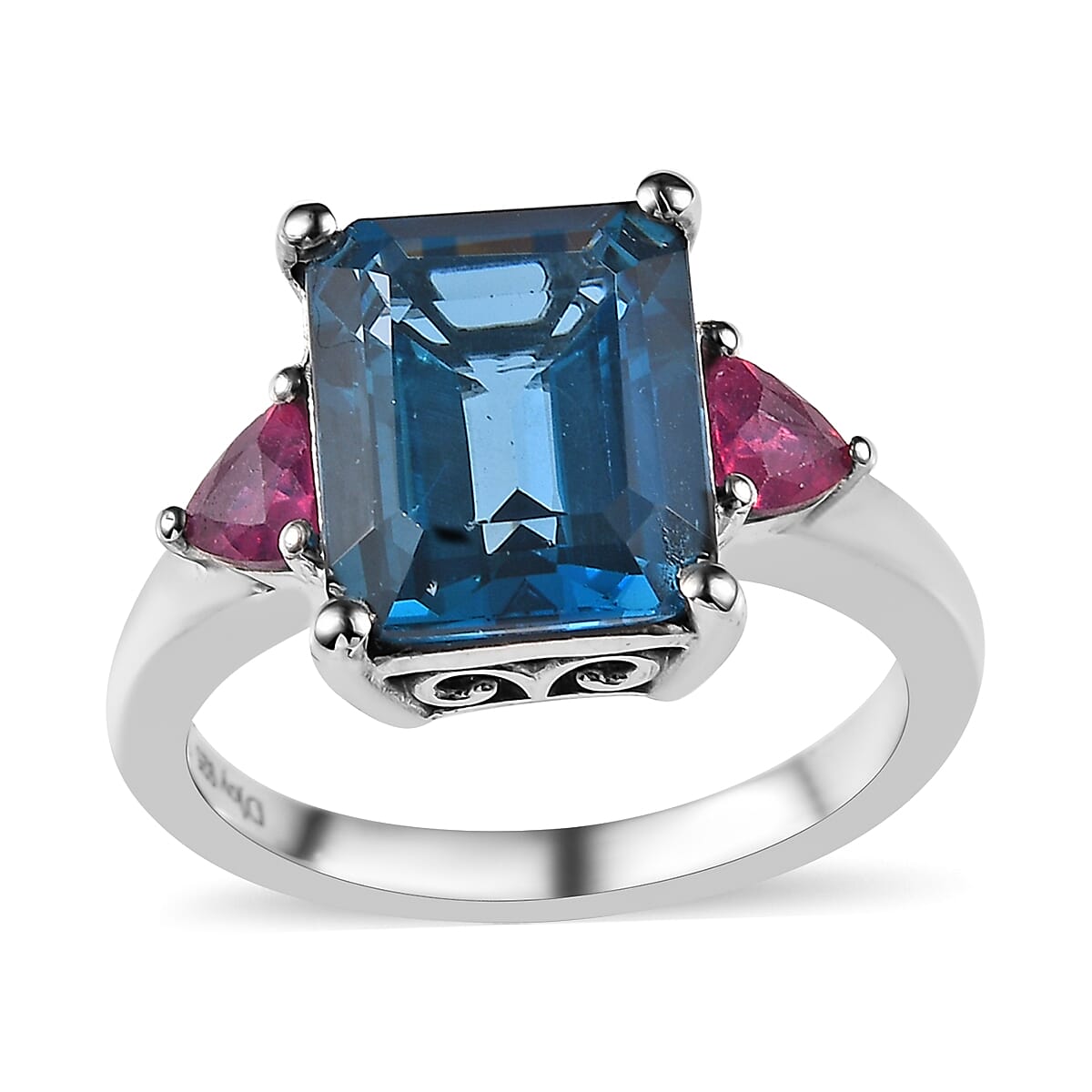 London Blue Topaz, Niassa Ruby (FF) Ring in Platinum Over Sterling Silver (Size 7.0) 6.10 ctw