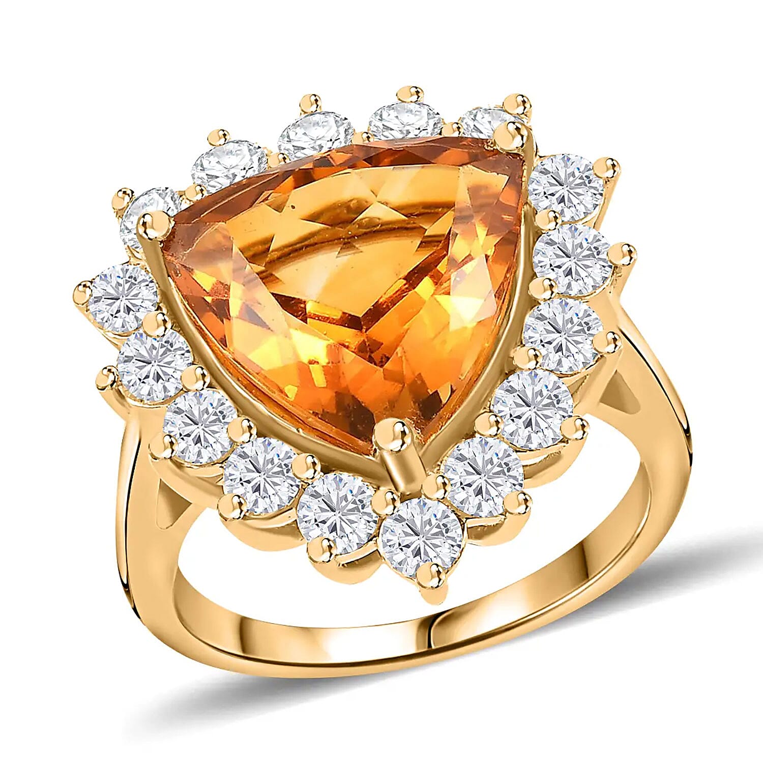 Premium Serra Gaucha Citrine, Moissanite Halo Ring in Vermeil YG Over Sterling Silver (Size 10.0) 6.50 ctw