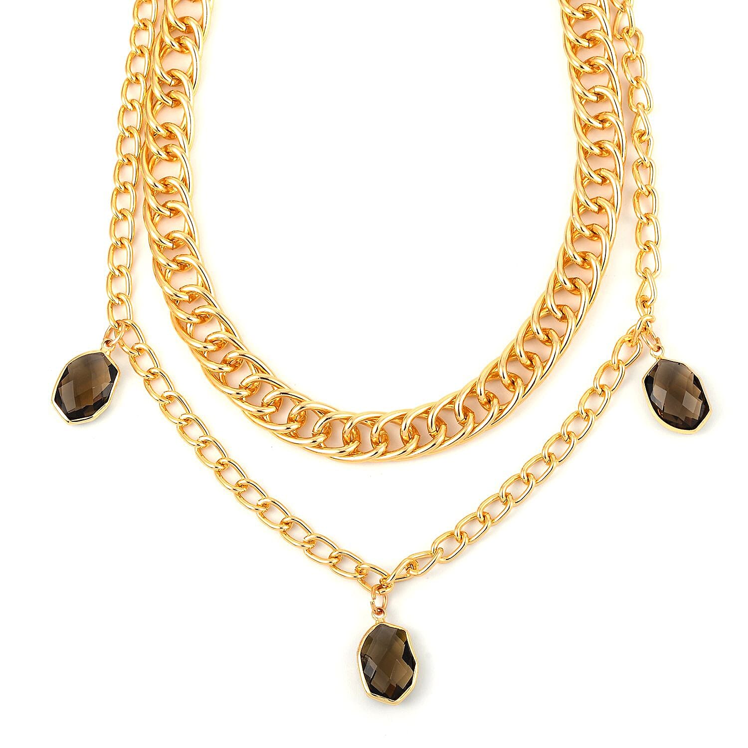 Silver Gray Glass Necklace in Goldtone 29.50-45.50 Inches