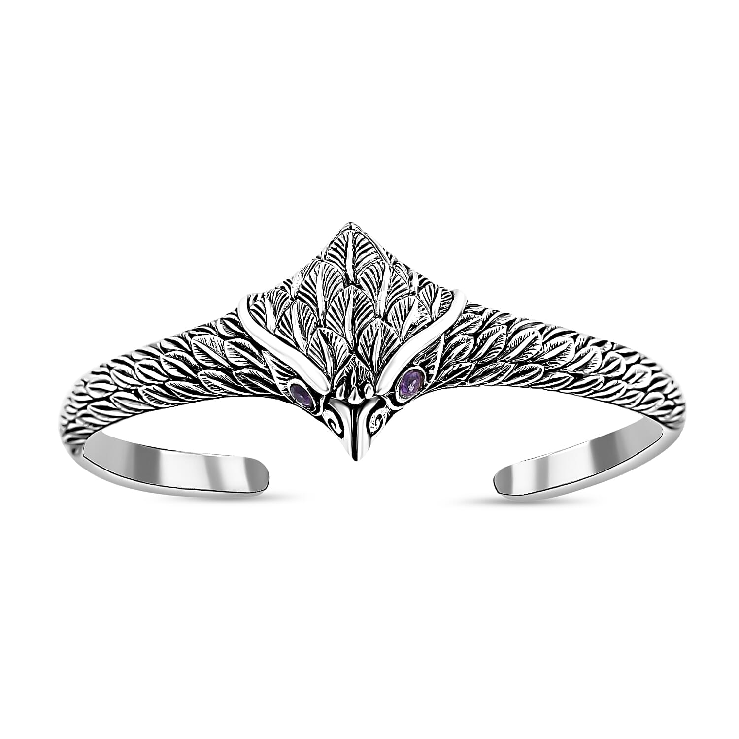 Bali Legacy African Amethyst Owl Cuff Bracelet in Sterling Silver (7.25 In) 0.25 ctw (1)