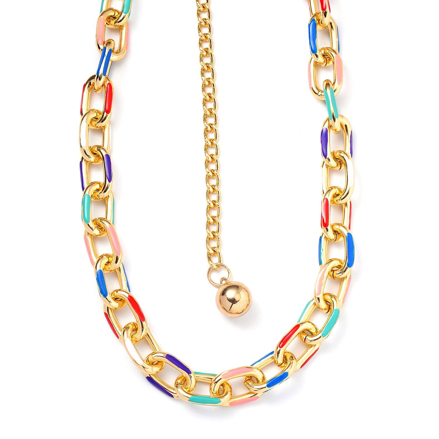 Multi Color Enameled Necklace in Goldtone 28.50-44.50 Inches